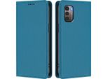 Custodia Per Nokia G21 /Nokia G11, Flip Cover In Finto Cuoio Antiurto Magnetica Con Supporto Blu