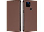 Custodia Per Google Pixel 5A 5G, Flip Cover In Finto Cuoio Antiurto Magnetica Con Supporto Marrone