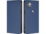 Custodia Per Motorola Moto G 5G 2020, Flip Cover In Finto Cuoio Antiurto Magnetica Con Supporto Blu Scuro