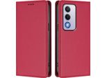 Custodia Per Oppo A80 5G, Flip Cover In Finto Cuoio Antiurto Magnetica Con Supporto Rosso