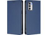 Custodia Per Motorola Moto G 5G 2022, Custodia Magnetica Antiurto In Finto Cuoio Flip Cover Con Supporto Blu Scuro