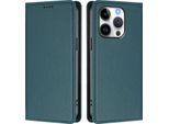 Custodia Per Iphone 16 Pro, Flip Cover In Finto Cuoio Antiurto Magnetica Con Supporto Verde
