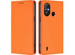Custodia In Pelle Per Itel A58 Lite/Itel A49 Play, Flip Case Magnetico In Finto Cuoio Con Supporto Arancione