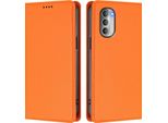 Custodia Per Motorola Moto G51 5G, Flip Cover In Finto Cuoio Antiurto Magnetica Con Supporto Arancione