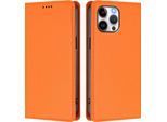 Custodia Per Iphone 13 Pro Max, Flip Cover In Finto Cuoio Antiurto Magnetica Con Supporto Arancione