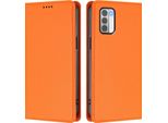 Custodia In Pelle Per Nokia G42 /Nokia G310, Flip Case Magnetico In Finto Cuoio Con Supporto Arancione