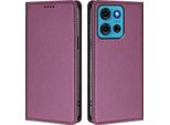Custodia In Pelle Per Motorola Moto G75 5G, Custodia Flip Magnetica In Finto Cuoio Con Supporto Viola