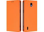 Custodia In Pelle Per Nokia C01 Plus/Nokia C1 2Nd Edition, Custodia Flip Magnetica In Finto Cuoio Con Supporto Arancione