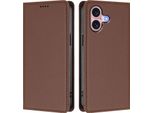 Custodia Per Iphone 16, Flip Cover In Finto Cuoio Antiurto Magnetica Con Supporto Marrone
