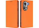 Custodia Per Oppo Reno11 5G, Custodia Magnetica Antiurto Con Supporto In Finto Cuoio Flip Cover Arancione