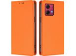 Custodia In Pelle Per Motorola Moto G84, Custodia Flip Magnetica In Finto Cuoio Con Supporto Arancione