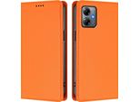 Custodia Per Motorola Moto G14, Flip Cover In Finto Cuoio Antiurto Magnetica Con Supporto Arancione