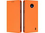 Custodia In Pelle Per Nokia C10 / Nokia C20, Custodia Flip Magnetica In Finto Cuoio Con Supporto Arancione