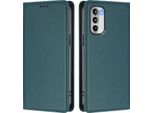 Custodia Per Motorola Moto G 5G 2022, Flip Cover In Finto Cuoio Antiurto Magnetica Con Supporto Verde