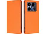 Custodia In Pelle Per Infinix Note 40 4G, Custodia Magnetica In Finto Cuoio Con Supporto Arancione