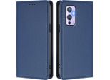 Custodia In Pelle Per Oneplus 9, Flip Case Magnetico In Finto Cuoio Con Supporto Blu Scuro