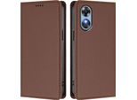 Custodia In Pelle Per Oppo A17/Oppo A17K, Custodia Flip Magnetica In Finto Cuoio Con Supporto Marrone
