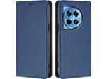 Custodia In Pelle Per Oneplus 12, Flip Case Magnetico In Finto Cuoio Con Supporto Blu Scuro