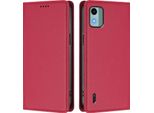 Custodia Per Telefono Cellulare Per Nokia C12, Flip Cover In Finto Cuoio Antiurto Magnetica Con Supporto Rosso