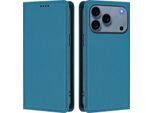 Custodia Per Iphone 17 Pro, Flip Cover In Finto Cuoio Antiurto E Magnetica Con Supporto Blu