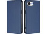 Custodia Per Iphone 16E, Flip Cover Magnetica Antiurto In Finto Cuoio Con Supporto Blu Scuro