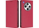 Custodia Per Oppo Find X8, Flip Cover In Finto Cuoio Antiurto E Magnetica Con Supporto Rosso