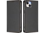 Custodia In Pelle Per Iphone 15 Plus, Flip Case Magnetico In Finto Cuoio Con Supporto Nero