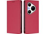 Custodia Per Huawei Pura 80 Pro/Pura 80 Pro+, Flip Cover In Finto Cuoio Antiurto Magnetica Con Supporto Rosso
