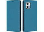 Custodia In Pelle Per Motorola Moto G73 5G, Custodia Flip Magnetica In Finto Cuoio Con Supporto Lake Blu