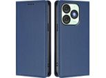 Custodia Per Cellulare Per Itel A50, Flip Cover In Finto Cuoio Antiurto Magnetica Con Supporto Blu Scuro