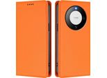 Custodia In Pelle Per Huawei Mate 60 Pro/Mate 60 Pro+, Custodia Flip Magnetica In Finto Cuoio Con Supporto Arancione