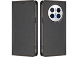 Custodia Per Huawei Mate 70, Flip Cover In Finto Cuoio Antiurto E Magnetica Con Supporto Nero