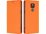 Custodia Per Motorola Moto G Play 2021, Custodia Magnetica Antiurto In Finto Cuoio Flip Cover Con Supporto Arancione