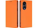 Custodia In Pelle Per Oppo Reno8 T 5G, Custodia Flip Magnetica In Finto Cuoio Con Supporto Arancione