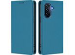 Custodia In Pelle Per Huawei Nova Y70 Plus, Flip Case Magnetico In Finto Cuoio Con Supporto Lake Blu