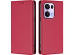 Custodia In Pelle Per Oppo Reno13 Pro 5G, Custodia Magnetica In Finto Cuoio Con Supporto Rosso