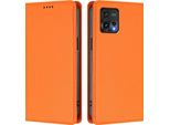 Custodia Per Motorola Moto G72, Flip Cover In Finto Cuoio Antiurto Magnetica Con Supporto Arancione