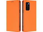 Custodia Per Huawei P40, Flip Cover In Finto Cuoio Antiurto Magnetica Con Supporto Arancione