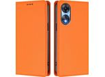 Custodia In Pelle Per Oppo A78 5G, Custodia Magnetica In Finto Cuoio Con Supporto Arancione