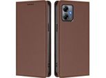 Custodia In Pelle Per Motorola Moto G14, Custodia Flip Magnetica In Finto Cuoio Con Supporto Marrone
