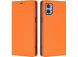 Custodia Per Motorola Moto E22 / E22I, Flip Cover In Finto Cuoio Antiurto Magnetica Con Supporto Arancione