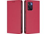 Custodia Per Oppo Reno9 A, Flip Cover In Finto Cuoio Antiurto Magnetica Con Supporto Rosso