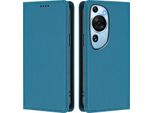 Custodia In Pelle Per Huawei P60 Art, Flip Case Magnetico In Finto Cuoio Con Supporto Lake Blu