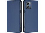 Custodia Per Motorola Moto G14, Flip Cover In Finto Cuoio Antiurto Magnetica Con Supporto Blu Scuro