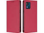Custodia Per Cellulare Per Motorola Moto E13, Flip Cover In Finto Cuoio Antiurto Magnetica Con Supporto Rosso