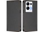 Custodia In Pelle Per Oppo Reno8 Pro 5G, Custodia Flip Magnetica In Finto Cuoio Con Supporto Nero