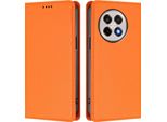 Custodia In Pelle Per Oneplus 13R, Custodia Flip Magnetica In Finto Cuoio Con Supporto Arancione