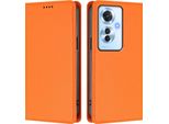 Custodia Per Oppo Reno11 F 5G, Custodia Magnetica Antiurto Con Supporto In Finto Cuoio Flip Cover Arancione