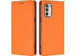 Custodia In Pelle Per Motorola Moto G 5G 2022, Custodia Flip Magnetica In Finto Cuoio Con Supporto Arancione