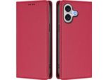 Custodia In Pelle Per Iphone 17, Flip Case Magnetico In Finto Cuoio Con Supporto Rosso
